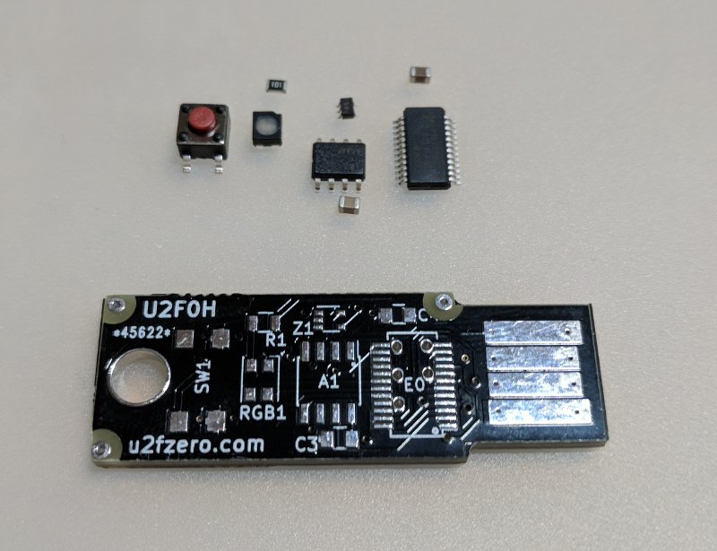 The bare token PCB and parts before placing.